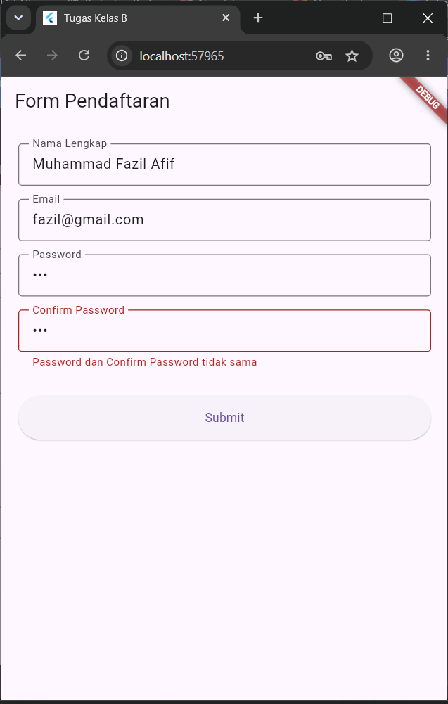 Screenshot Tugas validasi confirm password