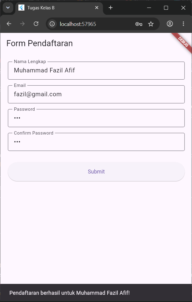 Screenshot Tugas berhasil submit