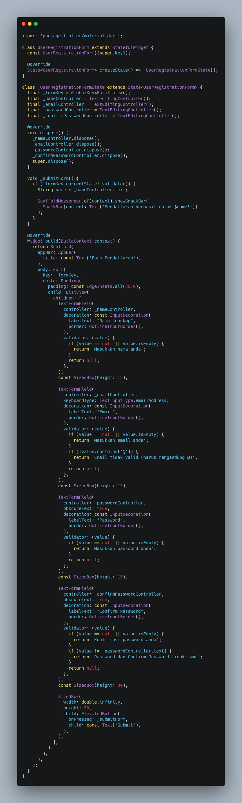 Screenshot user_registration_form.dart