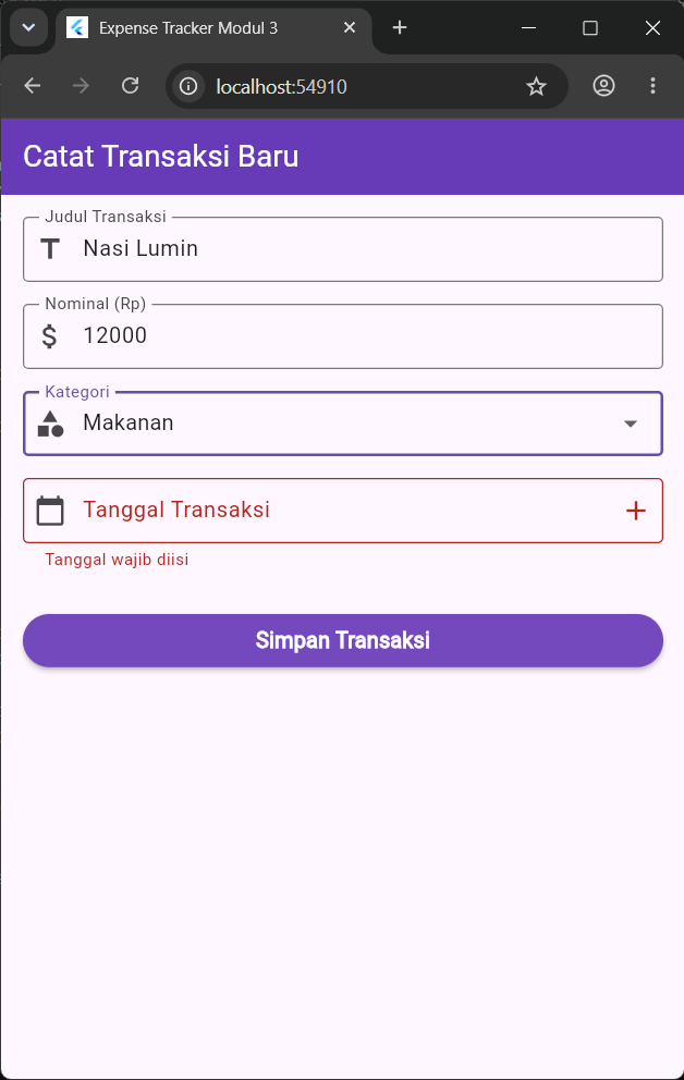 Screenshot Tugas validasi tanggal kosong