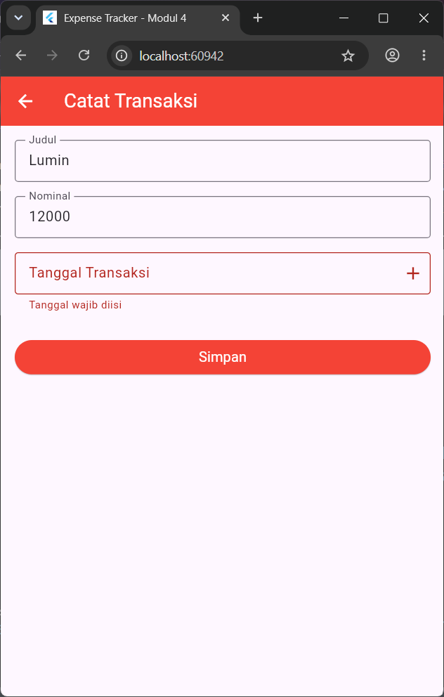 Screenshot Tugas hasil akhir input tanggal